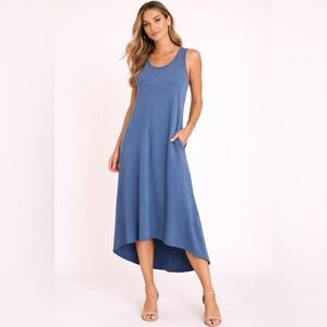 Blue High Low Midi Dress Sleeveless Soft Stretch Casual Summer Size S